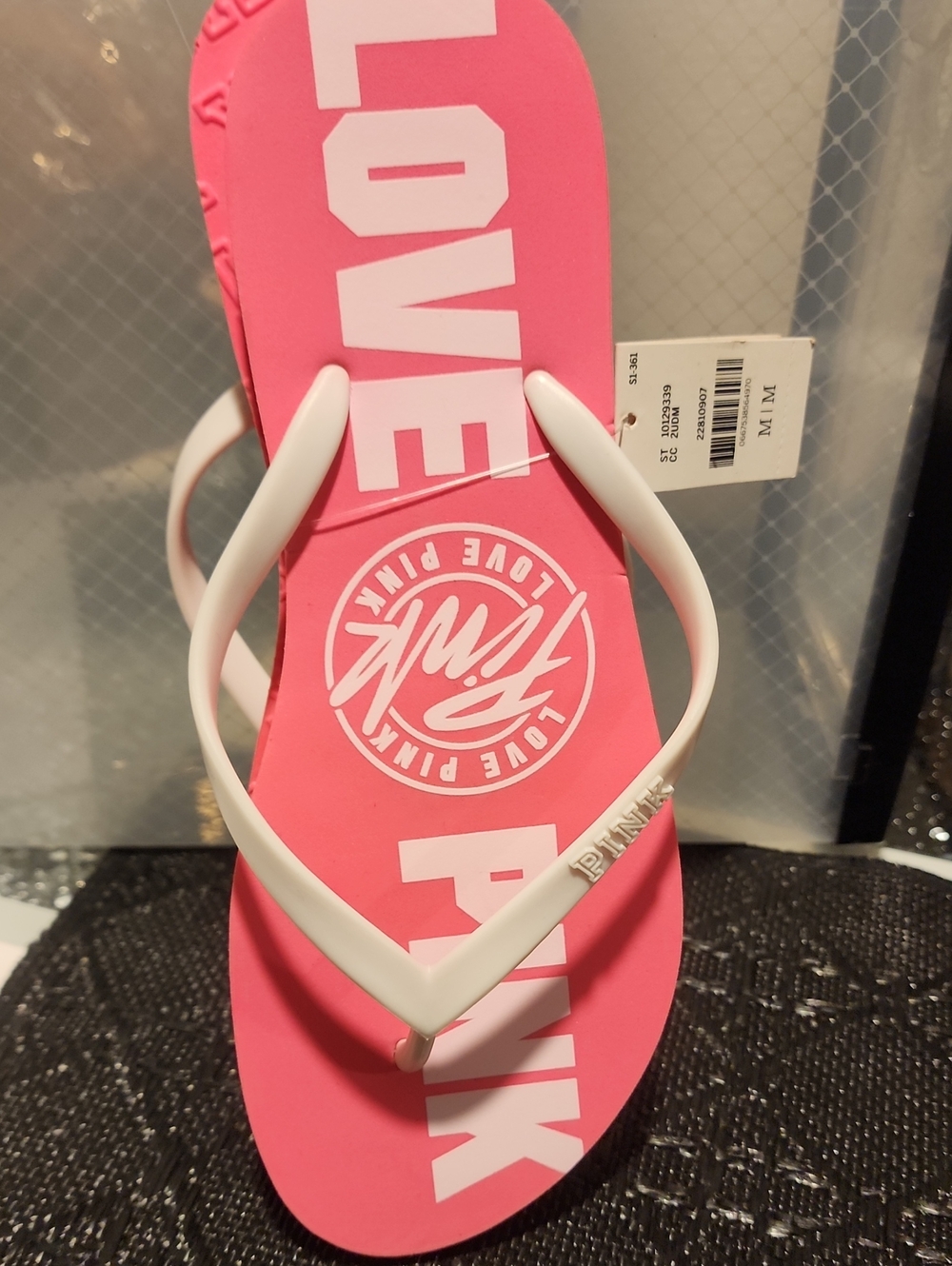 Love Pink White Strap Pink Footbed Flip Flops
